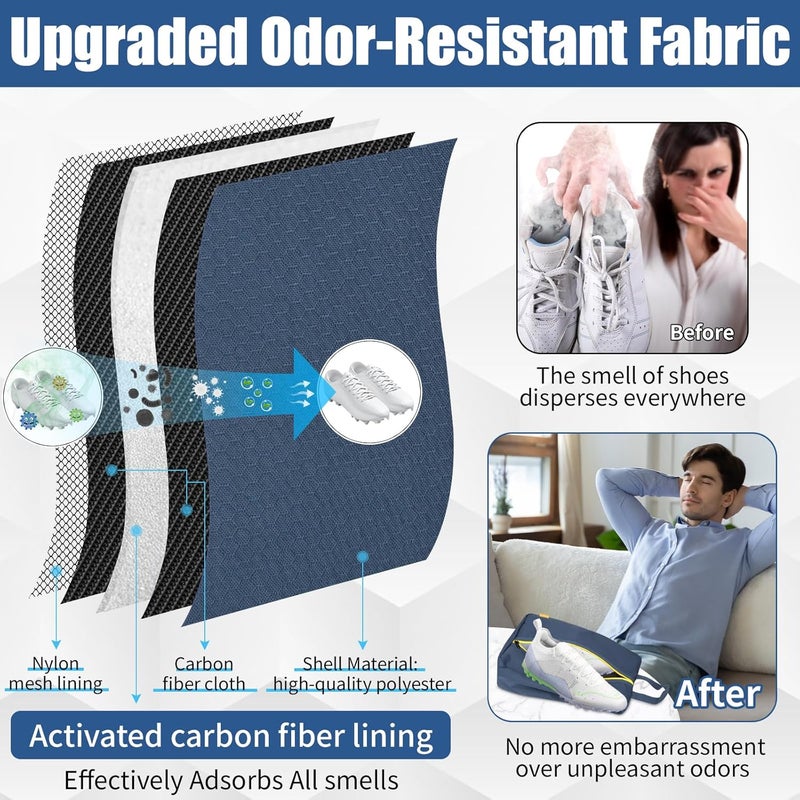 SelfTek Smell Proof Shoe Bags for Travel - Cleat Bags for Sports Smell Proof, Water-Resistant Travel Shoe Organizer with Active Carbon Fabric, Lightweight Gol-f soccer cleats Shoe Bag- Blue - Image 4